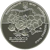 Аверс монети "Фінальний турнір чемпіонату Європи з футболу 2012. Місто Київ"